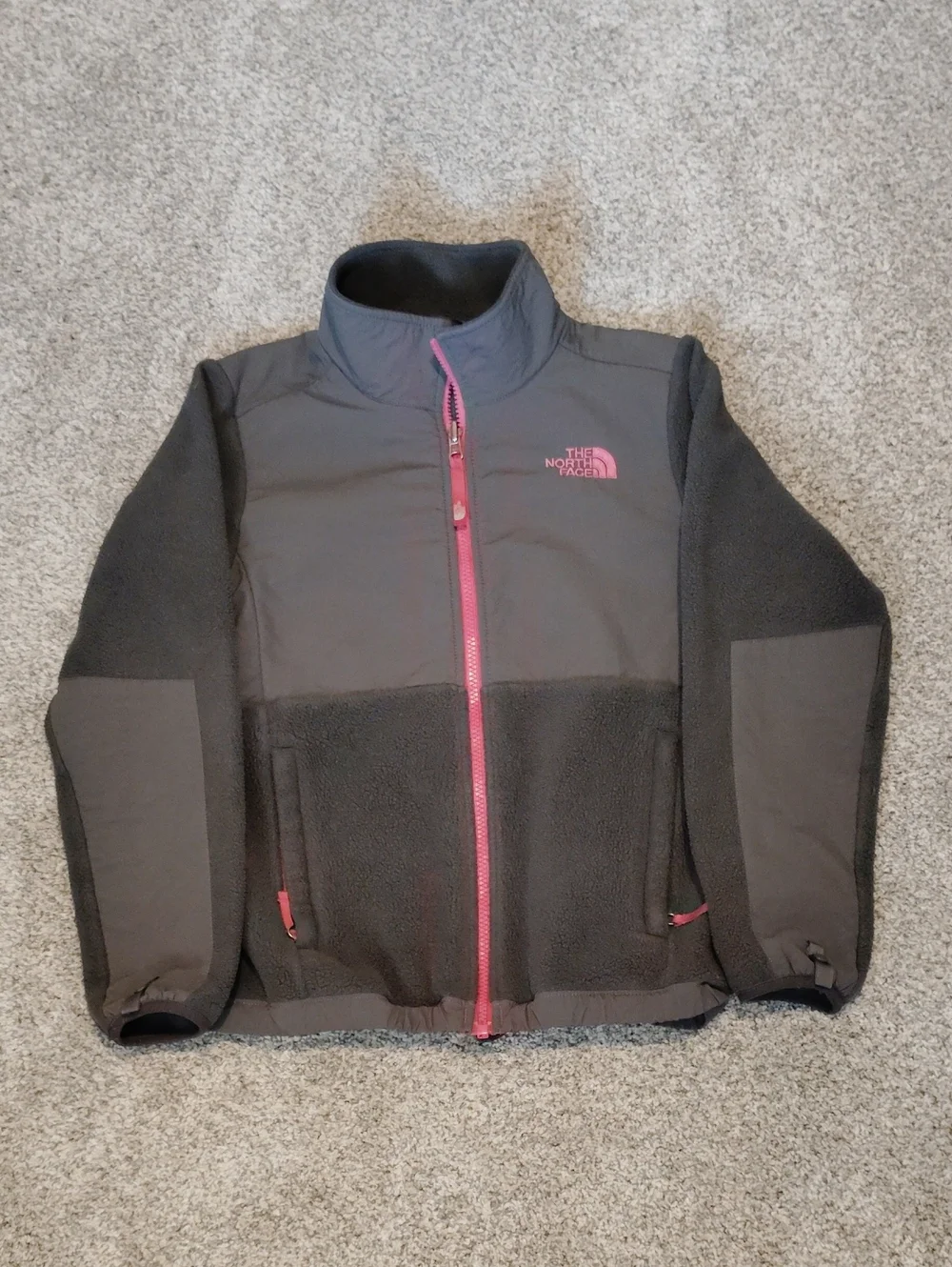 The North Face Gray Fleece Jacket with Pink Zipper & Logo